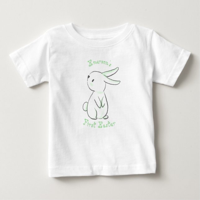 T-shirt Pour Bébé Première Pâques du bébé garçon avec vert lapin mig (Devant)