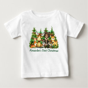 T-shirt Pour Bébé Premières lumières de Noël Animaux forestiers des 