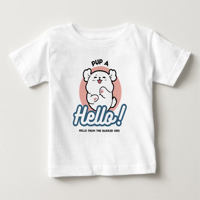 T-shirt Pour Bébé Prends un bonjour ! - Joyeux dessin de chien blanc (Devant)