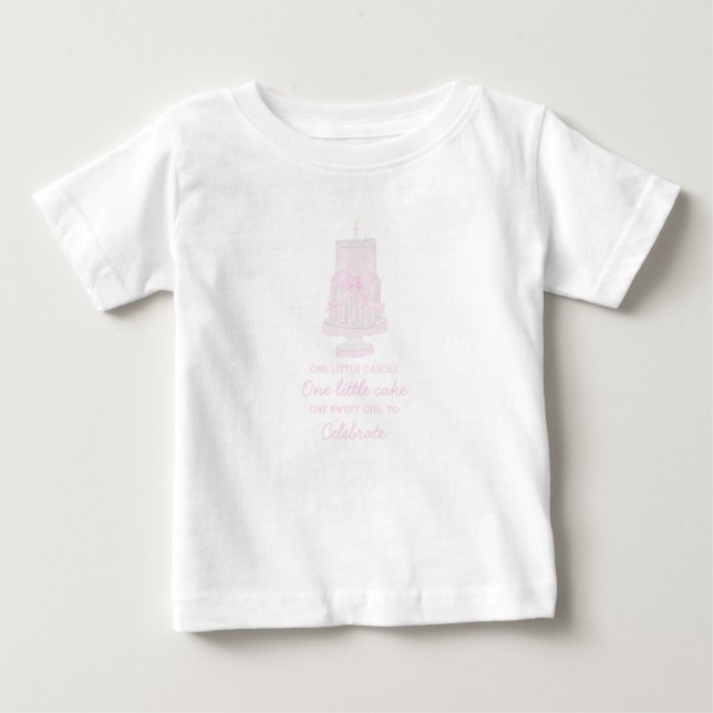 T-shirt Pour Bébé Preppy rose Anniversaire gâteau Premier anniversai (Devant)