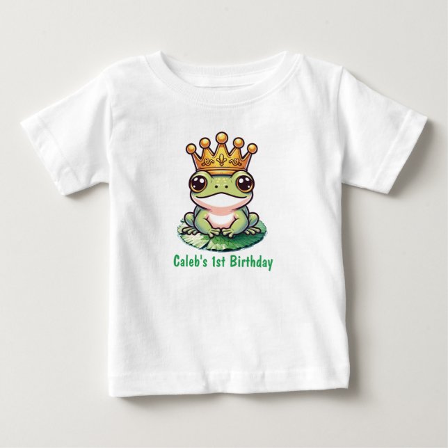 T-shirt Pour Bébé Prince Grenouille à la couronne dorée Fête de cont (Devant)