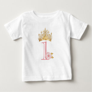 T-shirt Pour Bébé Princesse Crown Pink Gold Royal 1er anniversaire