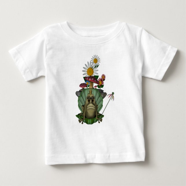 T-shirt Pour Bébé Princesse Grenouille Champignons Fleurs  (Devant)