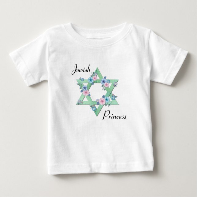 T-shirt Pour Bébé Princesse juive étoile de David avec fleurs pastel (Devant)