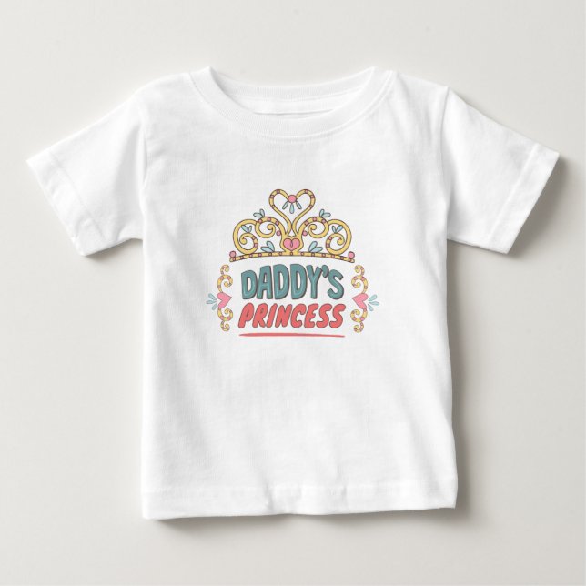 T-shirt Pour Bébé Princesse Papa Couronne Fleur Cœur (Devant)
