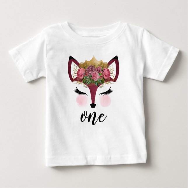 T-shirt Pour Bébé Princesse renard en rose et or (Devant)