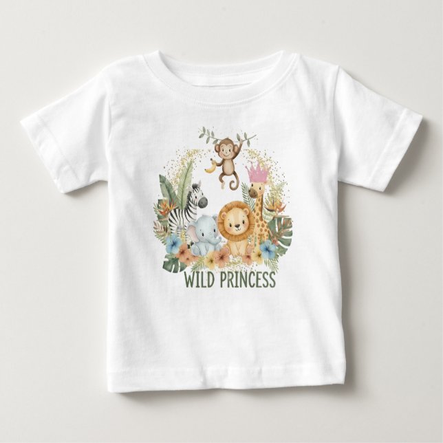T-shirt Pour Bébé Princesse Sauvage - Animaux de la Jungle (Devant)