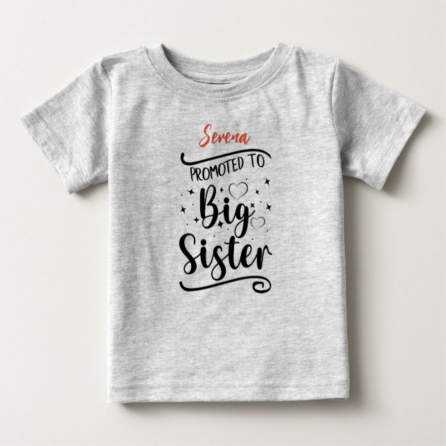 T-shirt Pour Bébé Promu à BIG Sister. Nom modifiable (Devant)