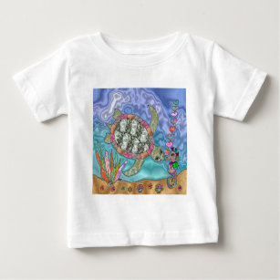 T-shirt Pour Bébé Psychédélique Tortue de mer Art