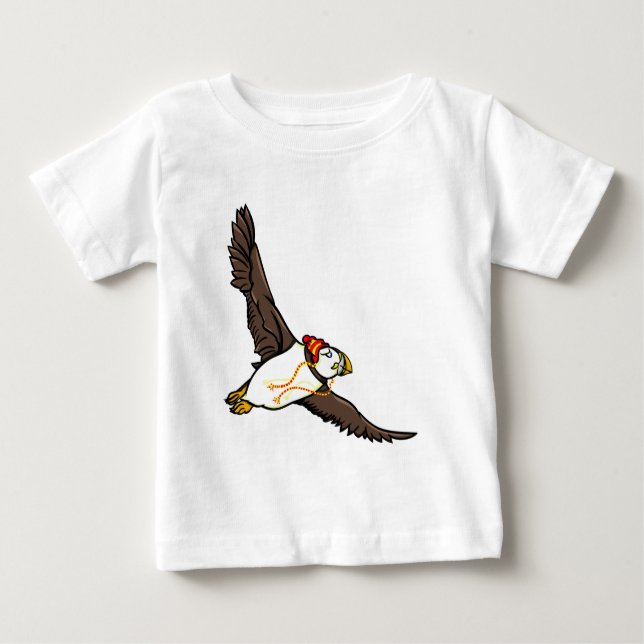 T-shirt Pour Bébé Puffin Portant Un Casquette Un Casquette Cousu (Devant)