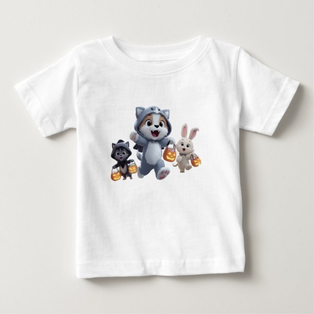 T-shirt Pour Bébé Puppy Werewolf et les amis Trick-or-Treating (Devant)