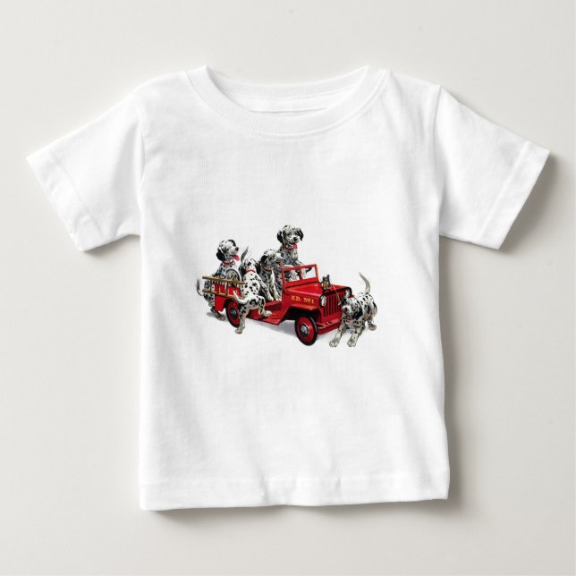 T-shirt Pour Bébé Pups dalmate avec camion-feu (Devant)