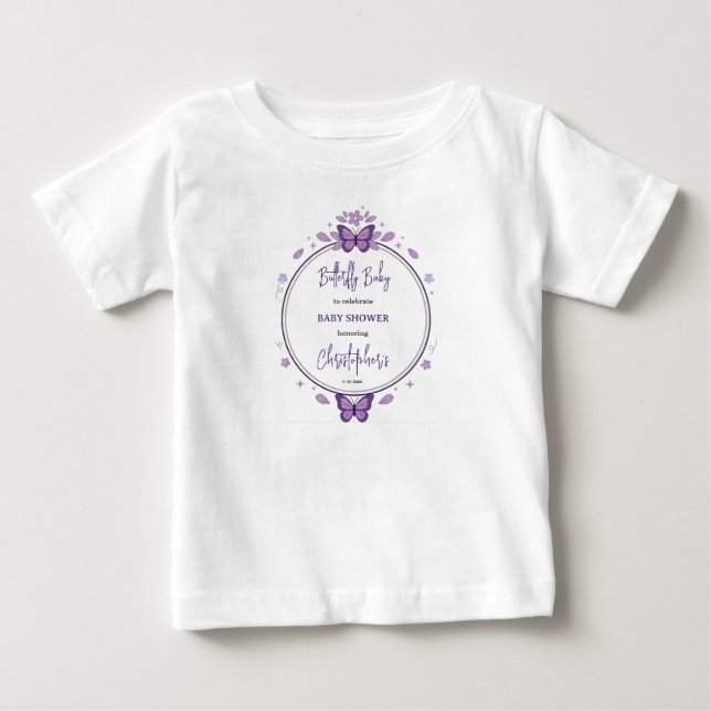T-shirt Pour Bébé Purple Butterfly Baby Girl Baby Shower  (Devant)
