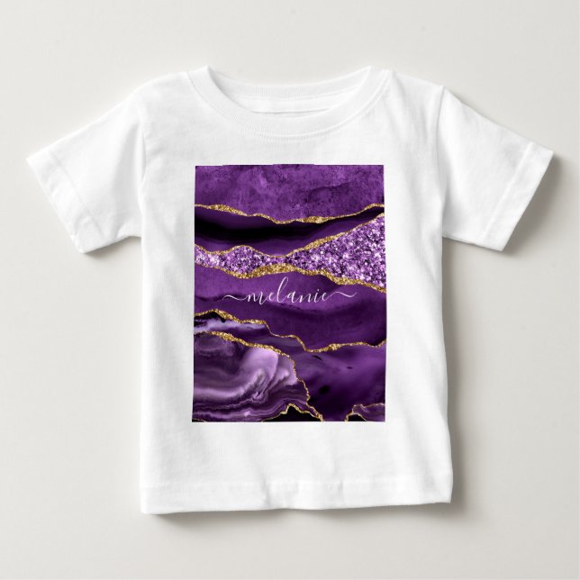 T-shirt Pour Bébé Purple Gold Parties scintillant Nom personnalisé B (Devant)