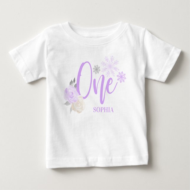 T-shirt Pour Bébé Purple Grey Floral Hiver ONE derland 1er anniversa (Devant)