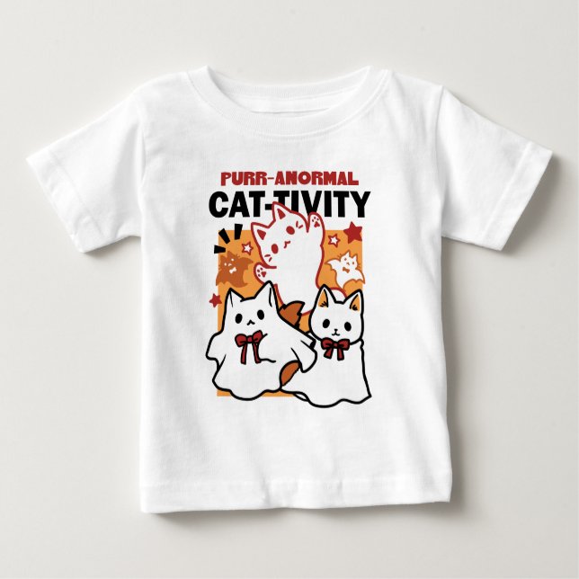 T-shirt Pour Bébé Purr-anormal Cat Cat mignonne Halloween Conception (Devant)