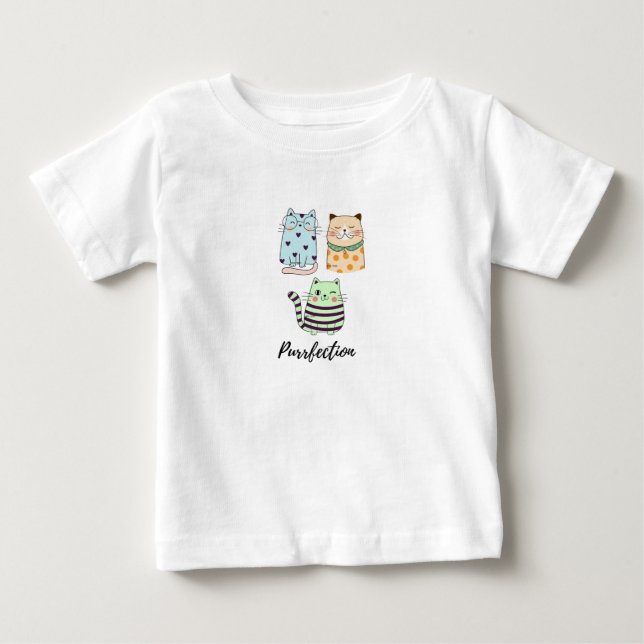 T-shirt Pour Bébé Purrfection Cute Kawaii Pattern Cats Art (Devant)
