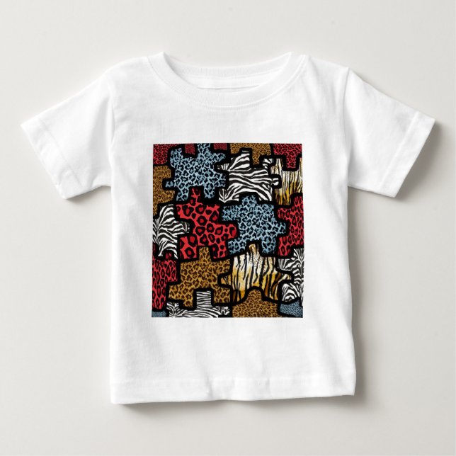 T-shirt Pour Bébé Puzzle Rockabilly Impression Animale RAB (Devant)