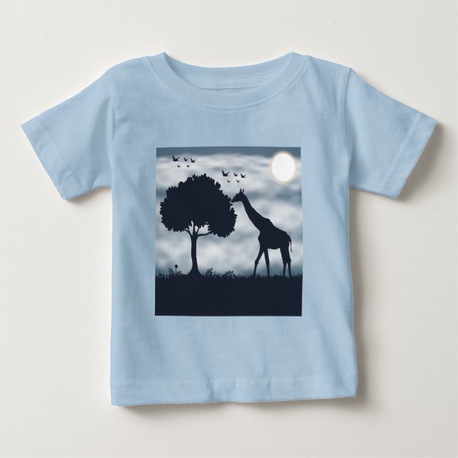T-shirt Pour Bébé Quand la Lune murmure à la Giraffe (Devant)