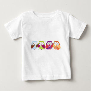 T-shirt Pour Bébé Quatre hiboux colorés