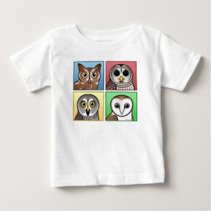 T-shirt Pour Bébé Quatre hiboux de couleur (en pastel)