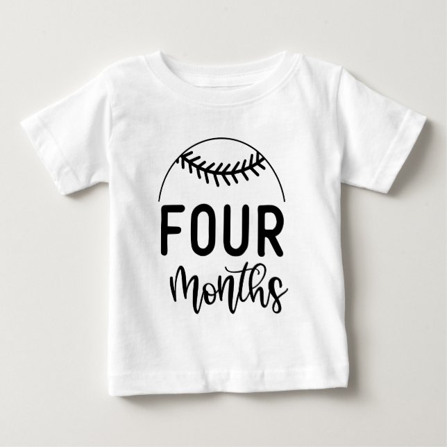 T-shirt Pour Bébé Quatre Mois Bébé Baseball Jalons - (Devant)