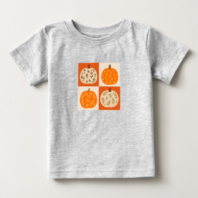 T-shirt Pour Bébé Quatre petits Citrouilles (Devant)