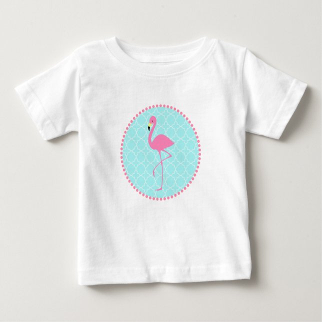 T-shirt Pour Bébé Quatrefoil bleu + Tutu Flamant rose rose (Devant)