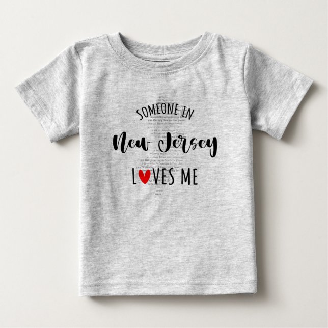 T-shirt Pour Bébé Quelqu'Un Dans Le New Jersey M'Aime Carte Baby T-s (Devant)