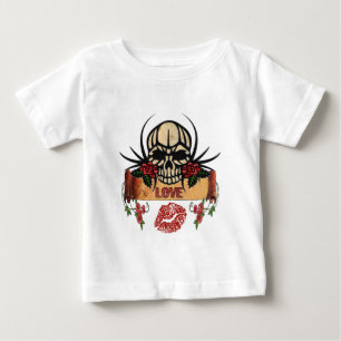 T-shirt Pour Bébé RAB Rockabilly Crâne Roses Amour Rouge à lèvres