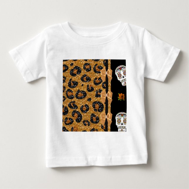 T-shirt Pour Bébé RAB Rockabilly Gold Leopard Print Sugar Skulls (Devant)