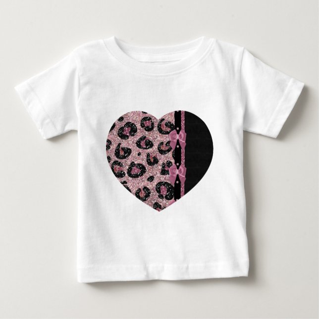 T-shirt Pour Bébé RAB Rockabilly Pink Leopard Ribbon Bows (Devant)