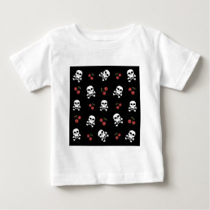 T-shirt Pour Bébé RAB Rockabilly Skuls et Cerises sur Noir