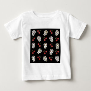 T-shirt Pour Bébé RAB Rockabilly Sugar Skulls Cerises Sur Fond Noir