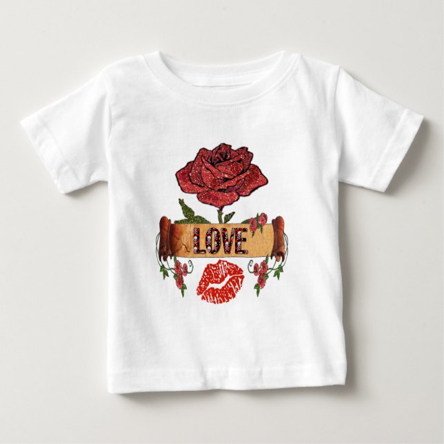 T-shirt Pour Bébé RAB Rockabilly Valentine Roses, Love & Lipstick (Devant)