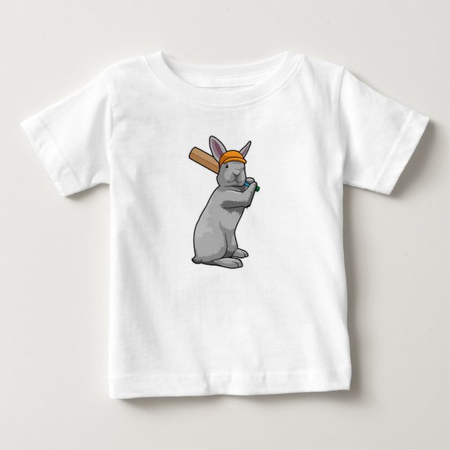T-shirt Pour Bébé Rabbit au cricket avec chauve-souris de cricket (Devant)