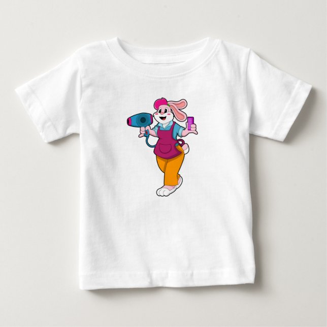 T-shirt Pour Bébé Rabbit en coiffeur avec sèche-cheveux & peigne (Devant)