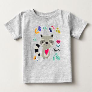 T-shirt Pour Bébé Raccoon drôle avec nom personnalisé Coeur