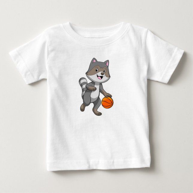 T-shirt Pour Bébé Racon comme joueur de basket-ball avec basket-ball (Devant)