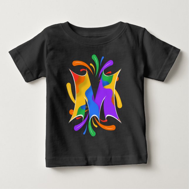 T-shirt Pour Bébé Rainbow Letter M Monogram Abstract (Devant)
