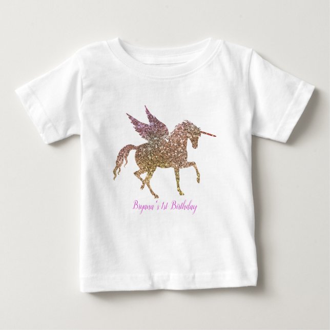T-shirt Pour Bébé Rainbow Pastel Gold Parties scintillant Unicorn 1e (Devant)