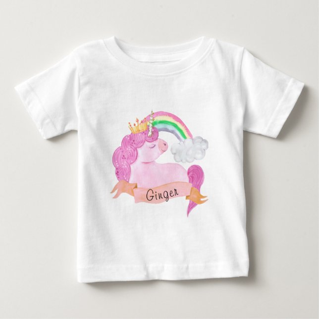 T-shirt Pour Bébé 🌈 Rainbow Unicorn Nom personnalisé   (Devant)