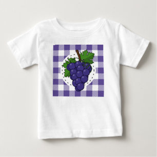 T-shirt Pour Bébé Raisins sur Plaid violet blanc