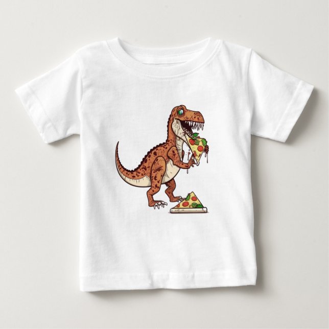 T-shirt Pour Bébé Raptor dinosaure mangeant pizza, Cadeau d'annivers (Devant)