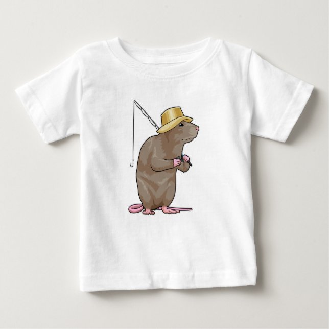 T-shirt Pour Bébé Rat à la pêche avec bâton de pêche (Devant)