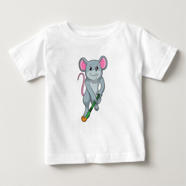 T-shirt Pour Bébé Rat au hockey avec chauve-souris de hockey (Devant)
