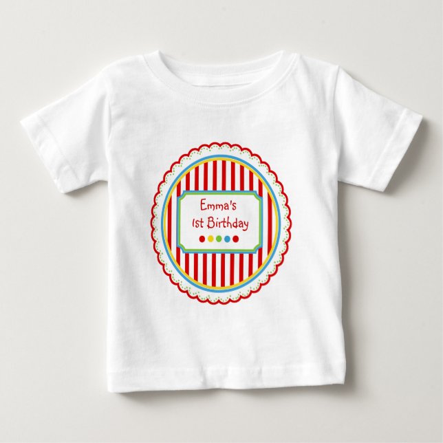 T-shirt Pour Bébé Rayures douces de cirque de sucrerie (Devant)