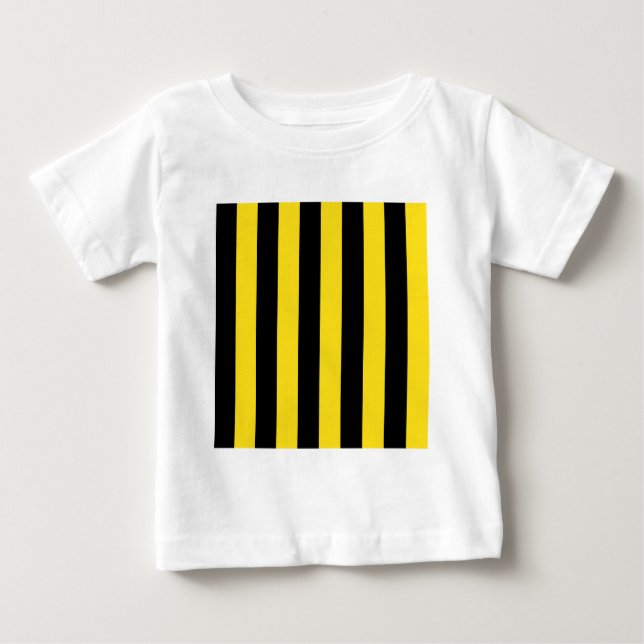 T-shirt Pour Bébé Rayures - noires et jaune d'or (Devant)