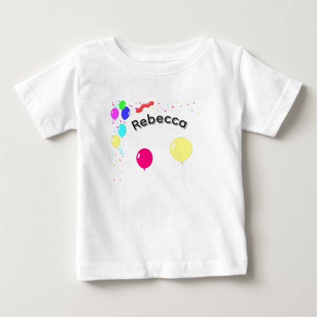 T-shirt Pour Bébé "Rebecca" Nom de fille avec ballons, (Devant)