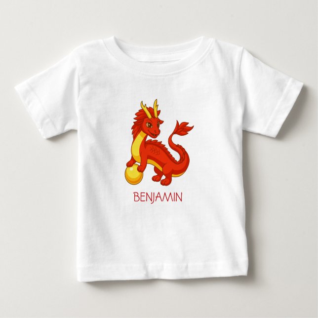 T-shirt Pour Bébé Red Chinese Dragon Custom Name (Devant)